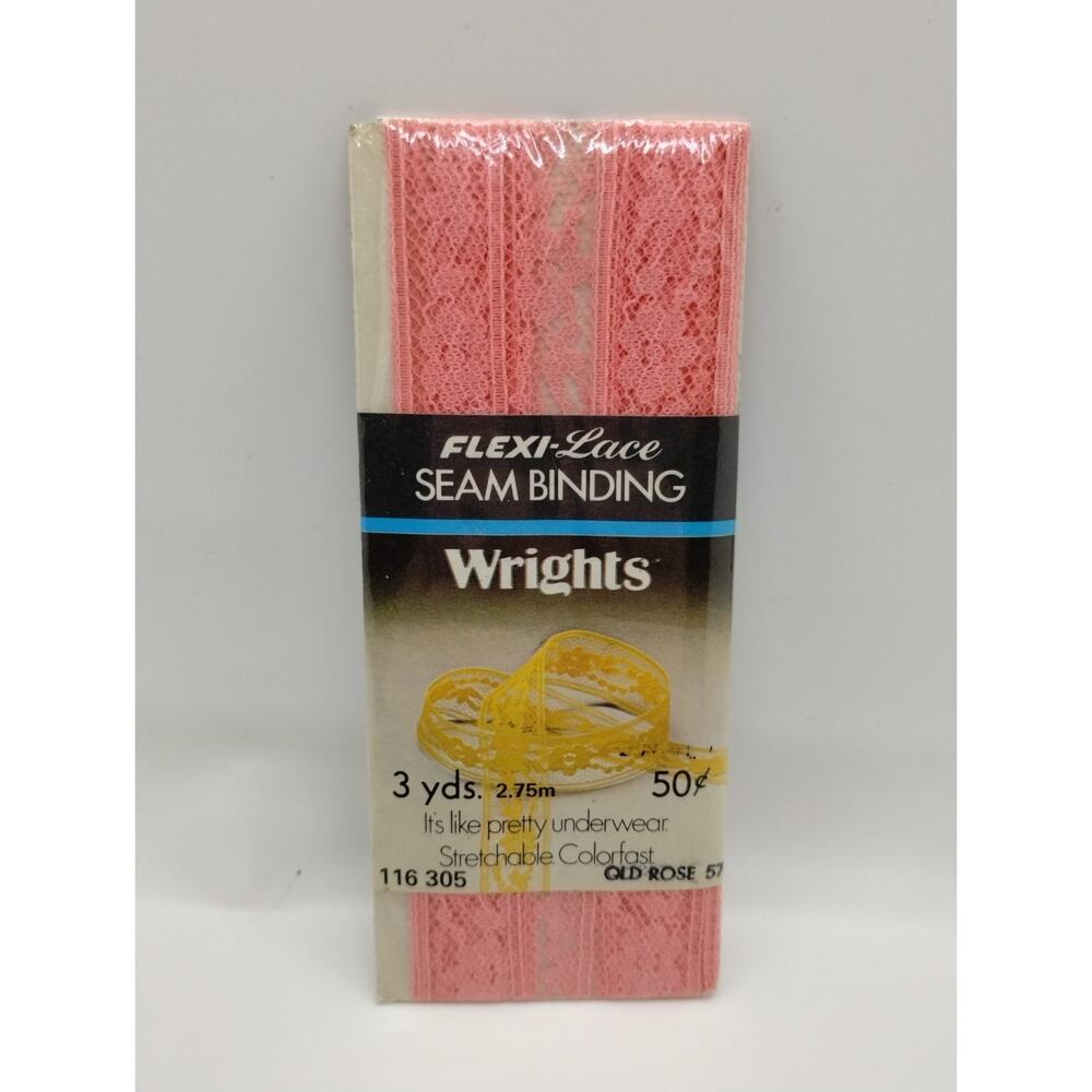 Wrights Seam Binding Flexi-Lace 3 Yds 116 305 Old Rose 57 - Sewing Vintage 1986